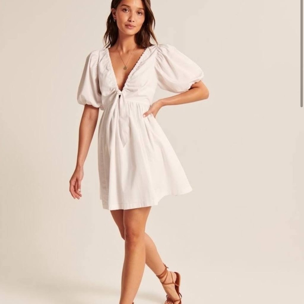 White Puff Sleeve Abercrombie Mini Dress